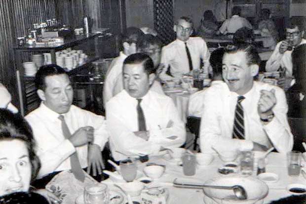  ( Corps Day Seremban 1965 ) FORGROUND L-R : Mrs Ken Bell, Mr Foo (CPIO), ??, Ken Bell.  BACKGROUND L-R : are Alan 'Jake' Jacobs, John Rice, Dave Wakelam. 