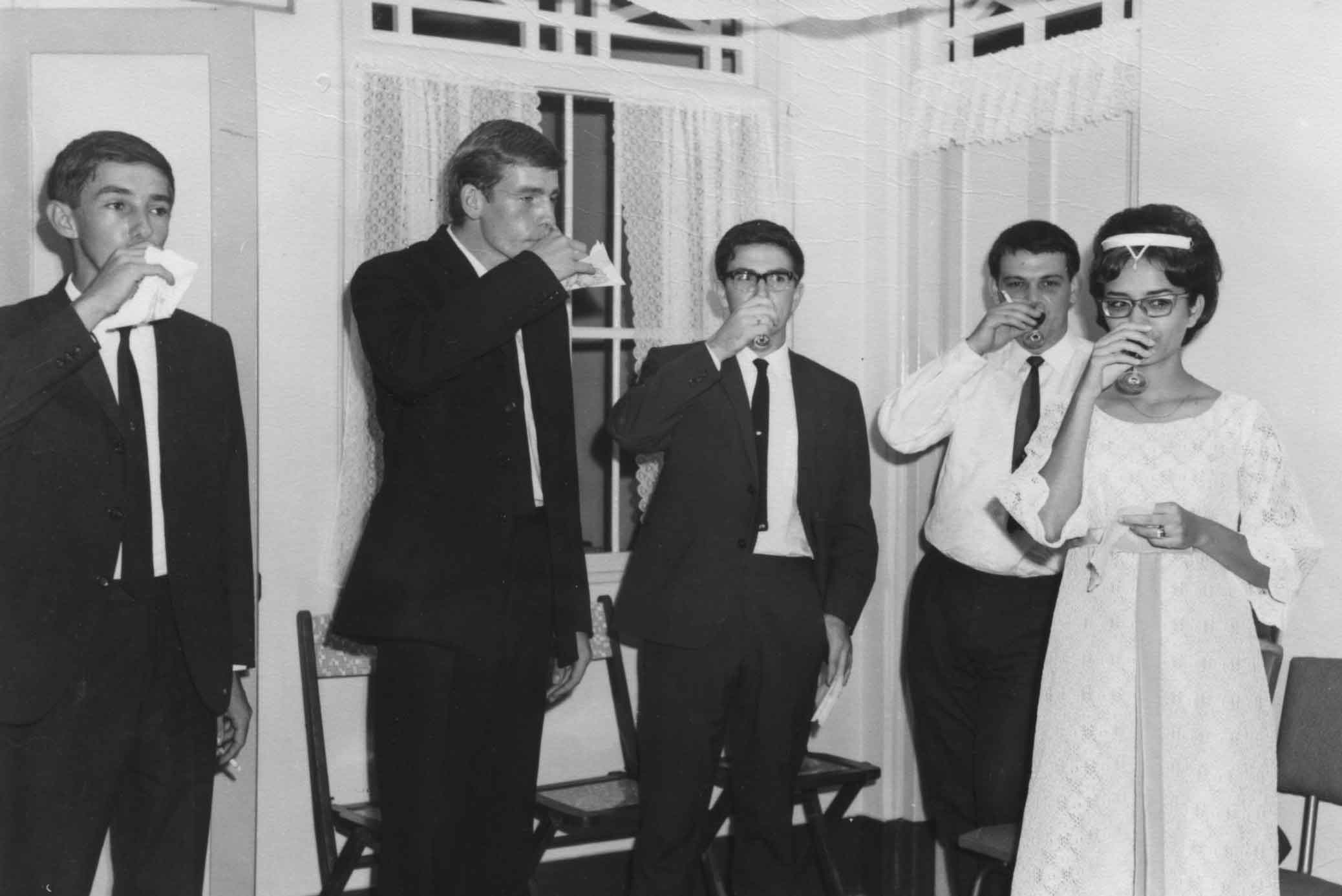 (Toasting the Bride & Groom)  L-R: Alan 'Jake' Jacobs, Pete Pugh (Best Man), Tony McGlenaghan, Kieth SNU (RE), Maureen Mackney 