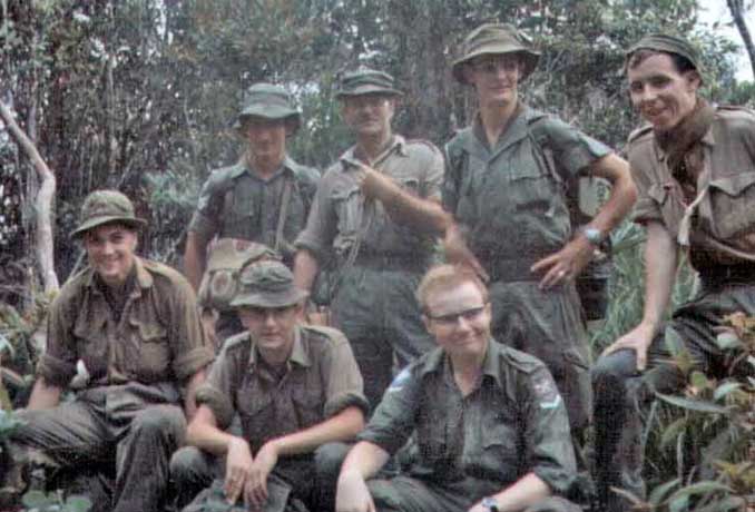  ( Mt. Ophir 4,187’ - 1969 ) STANDING L-R : Geoff Downing, Harry Dunn, Daryl Peeke, Dave Mackney. SEATED L-R :  Bob Gould, Tony Gregory, Tony Byrne.  