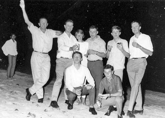  ( Beach BBQ Malacca 1967 )  STANDING L-R : Ron (Aust RAOC Clk), Paul Brogden, Ron's wife, Ian 'Nookie' Parr, 'Noddy' Jones, Dave Chown. CROUCHING L-R : Barry Fleming, Mick Jordan. 