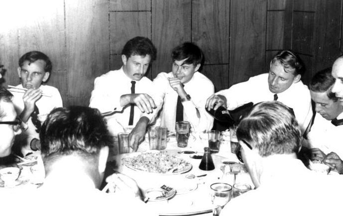  ( JB Det dinner with JB RMP c. 1970 ) Centre far side of the table are Willie Lawson and to his left is Gavin Greenwood.  Seated with his back to camera is Ken Cooke. 