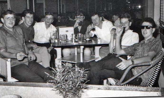  ( The 'Brit’ Club 1966 ) L-R :  Mick Roberts, 'Dinger' Bell (RASC), 'Jock' Davidson (RAOC), Dave Wakelam, Dave Mackney, Mick Jordan,'Scouse' Roberts. 