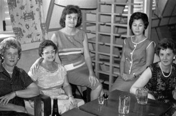  ( CI Pl Singapore Mess 1964 )  L-R : Mrs Plackett, Fnu Snu, Mrs Niro Munro, Mrs Sosie Woods and the typist lady. 