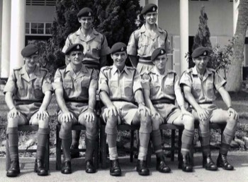  ( 3 Cdo Bde Int Pl Singapore 1965 ) STANDING L-R : 'Acker' Dee, Dave KItchin. SEATED L-R : Trevor Knight  Ssgt Harry Jackson, Lt Tantum, Mike Courage, Tony Shilcock. 