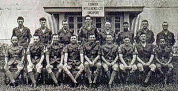  ( CI Coy Singapore 1961 ) STANDING L-R : Ian Madgewick, Cpl Archer, Cpl Spence, Cpl Francis, Sgt Smith, Sgt Azzi, Sgt Bacon, Dave Webster. SEATED L-R : Sgt Mohammed Don, Pete Oliver, SSgt Bigham, WO2 Buckles, Keith Stevens, SSgt Maddock, Bob Varker, Ivan Spanholz, Sgt Idris. 