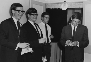  (Listening to the Best Man's Speech) L-R: Dave Mackney, Dave Wakelam (with sly aside), Jeff Downing, Alan 'Jake' Jacobs 