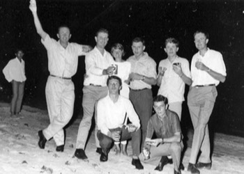  ( Beach BBQ Malacca 1967 )  STANDING L-R : Ron (Aust RAOC Clk), Paul Brogden, Ron's wife, Ian 'Nookie' Parr, 'Noddy' Jones, Dave Chown. CROUCHING L-R : Barry Fleming, Mick Jordan. 