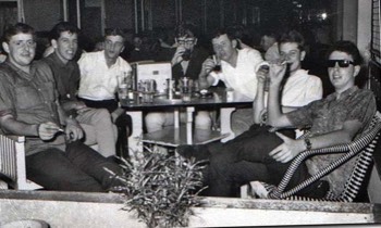  ( The 'Brit’ Club 1966 ) L-R :  Mick Roberts, 'Dinger' Bell (RASC), 'Jock' Davidson (RAOC), Dave Wakelam, Dave Mackney, Mick Jordan,'Scouse' Roberts. 